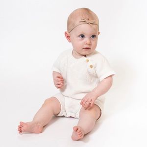 New🌟Organic Knit Baby Romper - Soft White, 3-6m